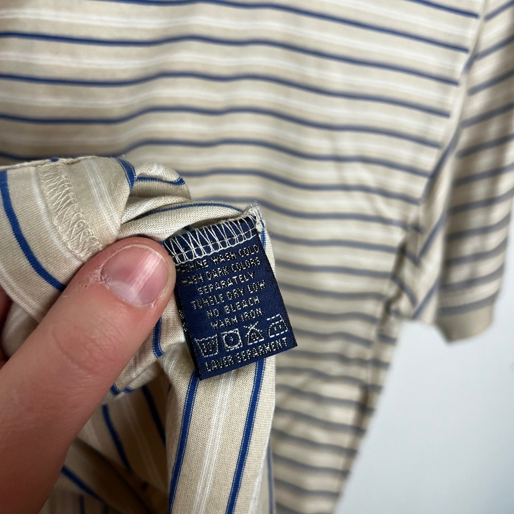 Joey Rodolfo Resort‎ Two Mens Striped Polo Shirts Set of 2 Tan Blue Cream L VTG - Picture 8 of 13